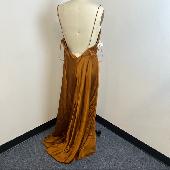 Fame and Partners Brown Maxi backless Strappy Draped Gown m76 - Picture 3 of 5